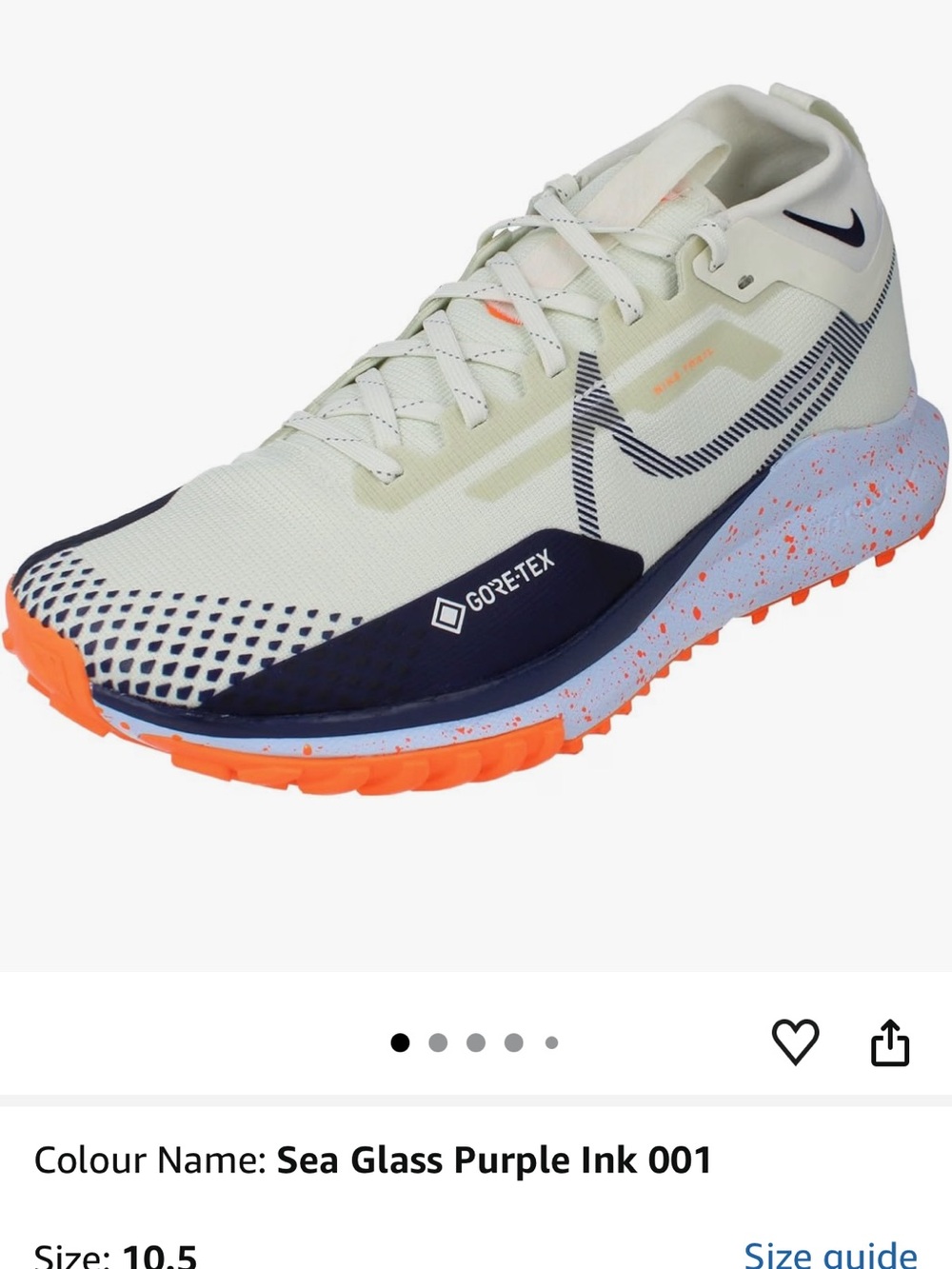NIKE GORE-TEX Sea Glass Trail Runner with Purple Accents and Orange Sole
